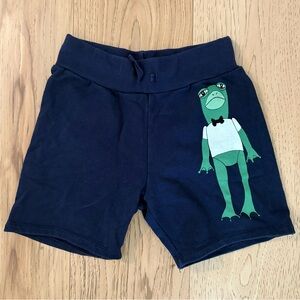 Mini Rodini Navy Shorts with Green Frog Design